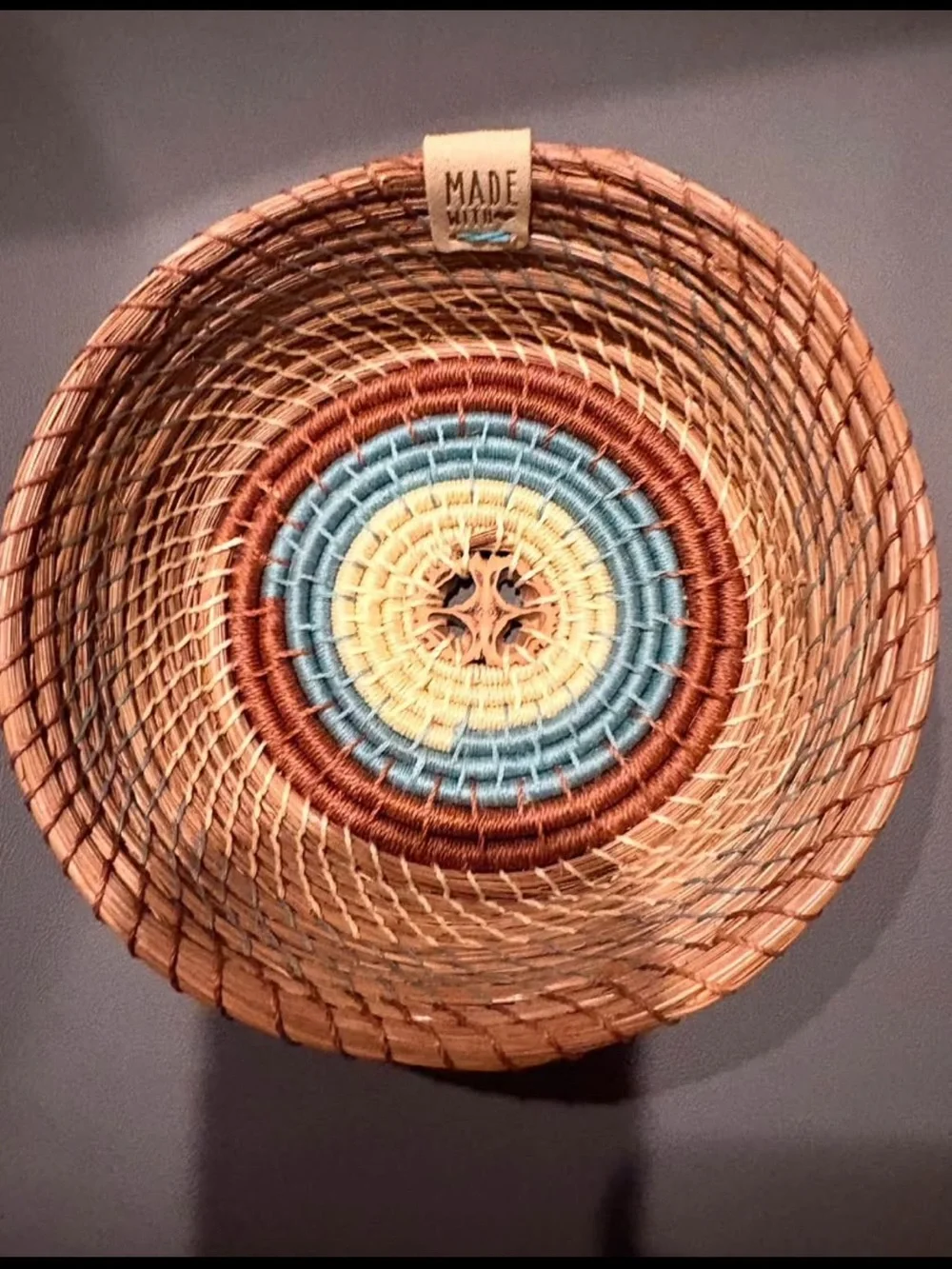 Handwoven Pine Needle Basket - Natural Brown